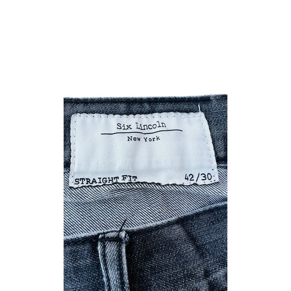 🖤 Six Lincoln New York Straight Fit Jeans 42x30 Distressed Dark Wash - Picture 2 of 5